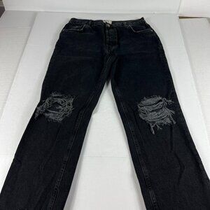 We The Free Jeans Women's 27 Maggie Mid Rise Crop Black Distressed Frayed Denim